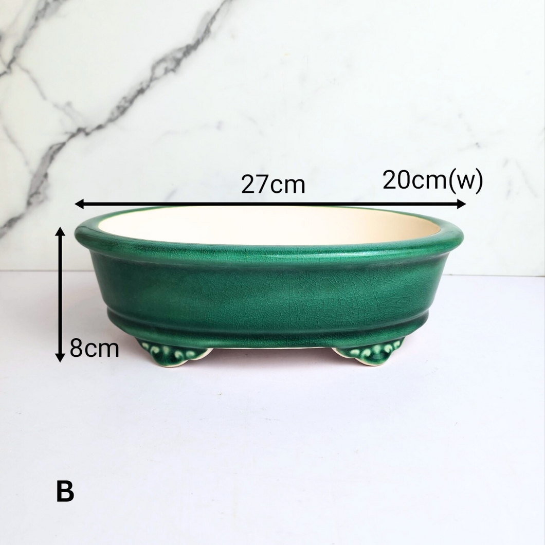 The Leaferie Bonsai Series 60 oval green ceramic pot