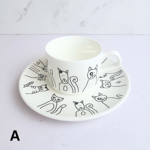 the Leaferie olivier series 5 . coffee cup and mug cat motif