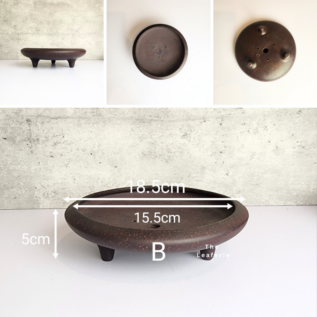 The Leaferie Bonsai tray Series 3. 4 designs zisha plant pot. purple sand material. Photos of all design B