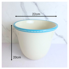 Load image into Gallery viewer, Leaferie Avelin flowerpot. white with blue trim ceramioc pot.
