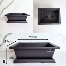 Load image into Gallery viewer, The Leaferie plastic Bonsai pots with trays. rectangular and square shape. Black Colour
