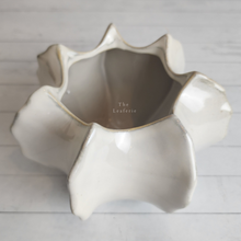 Load image into Gallery viewer, The Leaferie Janvier ceramic pot. 2 colours black and white. Top view of white

