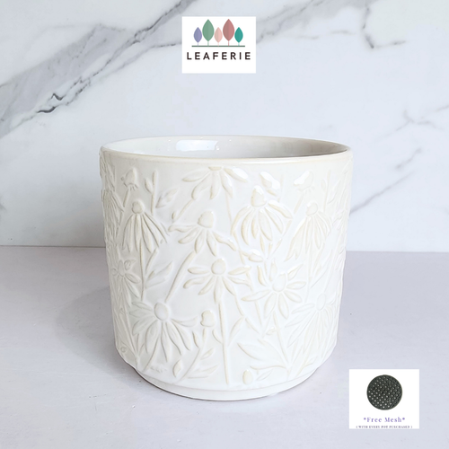 The Leaferie Noirra white ceramic pot.