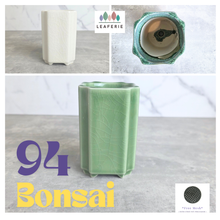Load image into Gallery viewer, The Leaferie Bonsai 94 tall Green ceramic planter with dimensions marked on a white background
