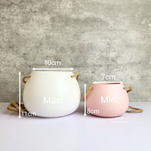 Load image into Gallery viewer, The Leaferie Lyon hanging pot (Series 13). 3 colours pink, white and black. ceramic material. photo shows white maxi and pink mini
