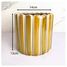 Load image into Gallery viewer, Vera Ceramic planter with striped design on a white background, featuring the brand 'LEAFAERIE'.

