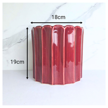 Load image into Gallery viewer, Solara red ribbed ceramic planter with 'LEAFERIE' flowerpot
