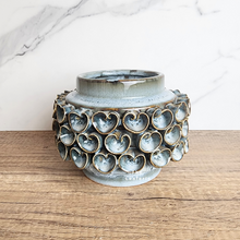 Load image into Gallery viewer, The Leaferie Hera Flowerpot. ceramic blueish pot with petals. 
