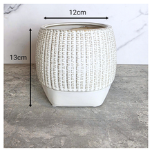 Load image into Gallery viewer, Emery ceramic planter on a gray surface with 'LEAFERIE' branding.
