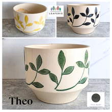 Load image into Gallery viewer, Theo Ceramic pot with green leaf patterns .The Leaferie
