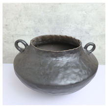 Load image into Gallery viewer, Leaferie SIgnature Black ceramic Flowerpot with handles on a white surface, branded &#39;Leaferie&#39;.
