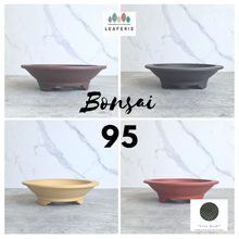 Load image into Gallery viewer, BOnsai 95. zisha Collage of four bonsai pots in different colors with 'LEAFERIE' branding on a marble background.
