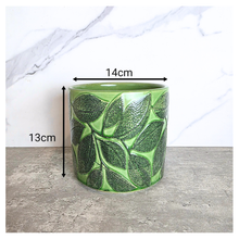 Load image into Gallery viewer, The Leaferie Luneth green floral ceramic pot
