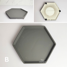 Load image into Gallery viewer, The Leaferie hexagon ceramic trays . 4 colours, black, grey, gold and black. and 3 sizes. front view of colour B grey
