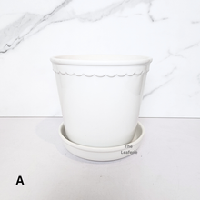 Load image into Gallery viewer, The Leaferie Freja glossy pot with tray. white and ash colour ceramic pot
