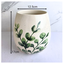 Load image into Gallery viewer, celia green leaf design flowerpot featuring the brand 'LEAFERIE'.
