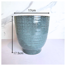 Load image into Gallery viewer, Elara Blue ceramic planter with Leaferie brand
