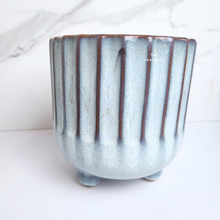 Load image into Gallery viewer, The Leaferie Rinne blue ceramic pot with stand.
