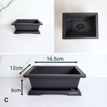 Load image into Gallery viewer, The Leaferie plastic Bonsai pots with trays. rectangular and square shape. Black Colour
