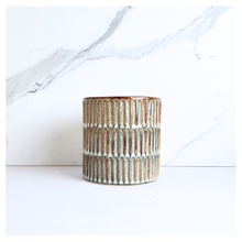 Load image into Gallery viewer, Elira Ceramic pot with ribbed texture on a white background, featuring the Leaferie brand.
