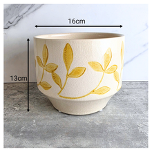 Load image into Gallery viewer, Theo Ceramic pot with green leaf patterns .The Leaferie
