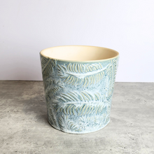 Load image into Gallery viewer, The Leaferie Eowyn flowerpot. leaf inprint. 2 sizes. ceramic pot
