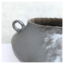 Load image into Gallery viewer, Leaferie SIgnature Black ceramic Flowerpot with handles on a white surface, branded &#39;Leaferie&#39;.
