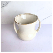 Load image into Gallery viewer, Ivora White ceramic mug with handles on a light gray background, featuring the LEAFERIE brand.
