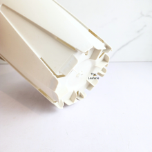 Load image into Gallery viewer, White plastic planter with a matching saucer , featuring the LEAFERIE brand.
