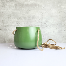 Load image into Gallery viewer, The Leaferie Lyon Hanging planter. 2 sizes green planter . ceramic material. 

