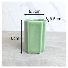 Load image into Gallery viewer, The Leaferie Bonsai 94 tall Green ceramic planter with dimensions marked on a white background
