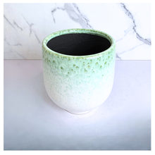 Load image into Gallery viewer, Calista Green textured vase on a marble background with 'LEAFERIE' branding.
