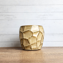 Load image into Gallery viewer, The Leaferie Thalia pot. yellowish ceramic pot with geometric shape.
