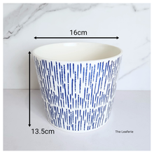 Load image into Gallery viewer, The Leaferie Marin blue and white ceramic pot.
