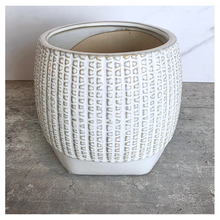 Load image into Gallery viewer, Emery ceramic planter on a gray surface with 'LEAFERIE' branding.
