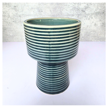 Load image into Gallery viewer, Marien Ceramic planter with striped design on a white surface, featuring the brand &#39;LEAFERIE&#39;.
