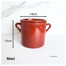 Load image into Gallery viewer, Red pot with dimensions labeled on a white background
