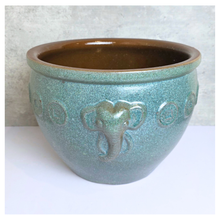 Load image into Gallery viewer, Arden Teal ceramic pot with elephant design on a light gray background,  LEAFERIE . fish bowl . no drainage
