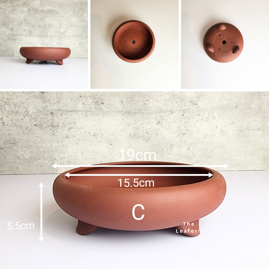 The Leaferie Bonsai tray Series 3. 4 designs zisha plant pot. purple sand material. Photos of all design C