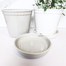 Load image into Gallery viewer, The Leaferie Freja glossy pot with tray. white and ash colour ceramic pot
