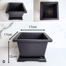 Load image into Gallery viewer, The Leaferie plastic Bonsai pots with trays. rectangular and square shape. Black Colour
