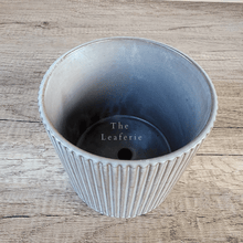 Load image into Gallery viewer, The Leaferie Marceau blue stripe ceramic planter. top view
