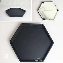 Load image into Gallery viewer, The Leaferie hexagon ceramic trays . 4 colours, black, grey, gold and black. and 3 sizes. front view of colour D Black
