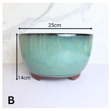 Load image into Gallery viewer, Teal ceramic bonsai pot with 'Bonsai 88' text on a white background, featuring the Leaferie brand.
