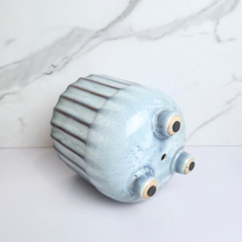 Load image into Gallery viewer, The Leaferie Rinne blue ceramic pot with stand.
