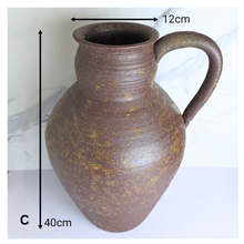 Load image into Gallery viewer, Orin Three rustic brown ceramic vases with handles on a white background, featuring the brand &#39;LEAFERIE&#39;.
