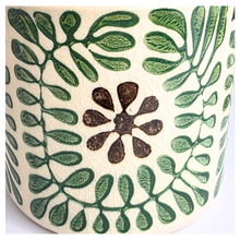 Load image into Gallery viewer, Petrax Ceramic pot with green floral pattern on a light background, featuring the Leaferie brand.
