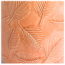 Load image into Gallery viewer, Azelle Ceramic planter with leaf pattern on a marble background, featuring the brand 'LEAFERIE'.
