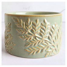 Load image into Gallery viewer, Mirela Decorative ceramic pot with leaf patterns on a white background, featuring the brand &#39;LEAFERIE&#39;.

