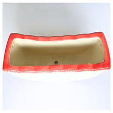 Load image into Gallery viewer, Ivra hangiing Ceramic planter with red rim and white interior on a light gray background, featuring the brand &#39;LEAFERIE&#39;.
